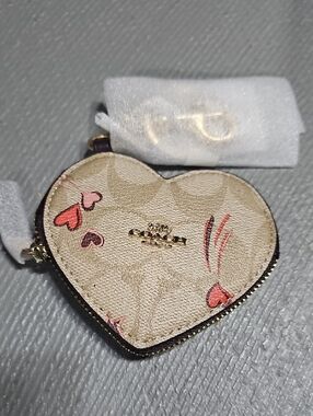 Coach CK071 Heart Coin Bag Charm in Signature Canvas With Heart And Star Print